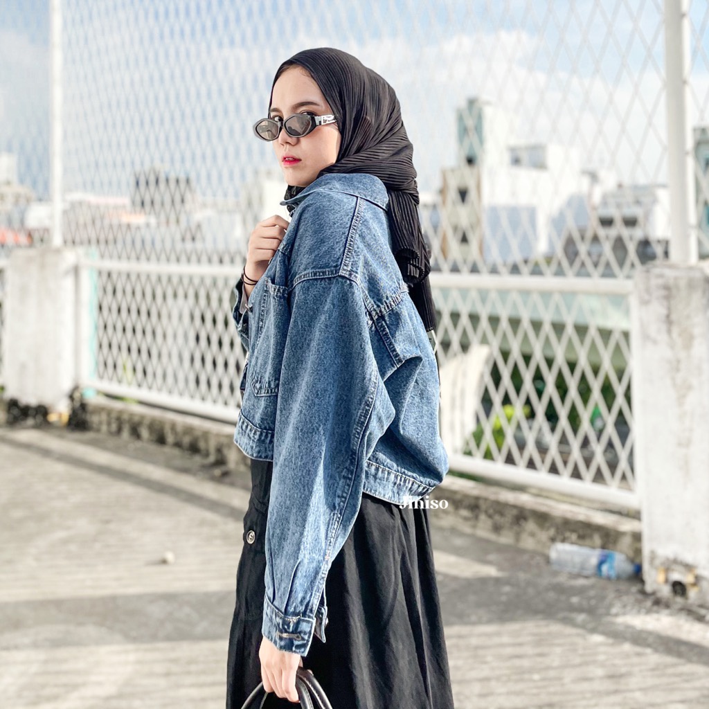 JAKET TANPA RAWIS//JAKET CROP TOP//JAKET JEANS//OUTERWEAR//JAKET CROPPED JEANS SNOW BLUE