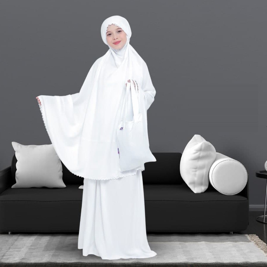 MUKENA RAYON ANAK RAUNA PRIDE MA 14 PUTIH  / RAUNAPRIDE MUKENA ANAK STELAN ATAS BAWAH