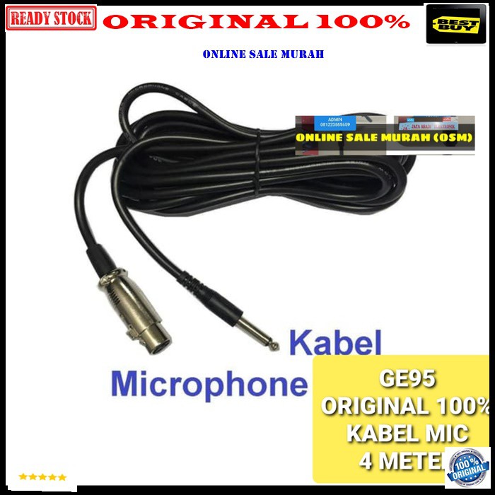 G95 ORIGINAL 100% Kabel mic cable mik 4 meter microphone mikrophone dynamic profesional karaoke vocal vokal  Bisa BUAT SEGALA MIC KABEL  Spesifikasi Panjang +/-3- 4 meter Jack koneksi T/S male to XLR female Unbalanced Warna Hitam