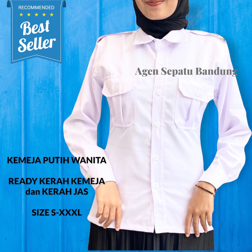 AGEN KEMEJA PUTIH PNS WANITA/BAJU PNS CEWEK/KEMEJA DINAS/KEMEJA PANJANG PUTIH WANITA