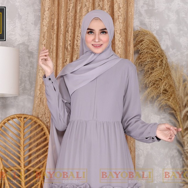 Baju Gamis Wanita Terbaru -Gamis Ceruty -Gamis Polos -Syari Jumbo - Fashion Muslim Wanita- Seragaman-Abu - Abu