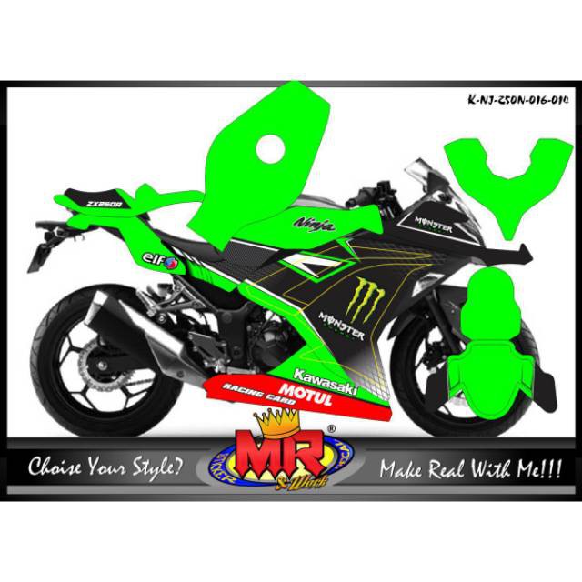 Decal Premium Ninja fi 250 hijau hitam Stiker Sticker full body custom terlaris 02 spec A