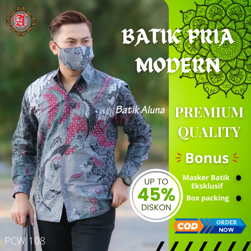 Batik Pria Slim fit Lengan Panjang Lapis Furing Modern Aluna Sragen Original Kemeja Kerja Cowok Solo