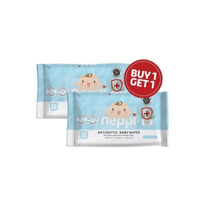 NEPPI Antiseptic Baby Wipes 50s buy 1 get 1