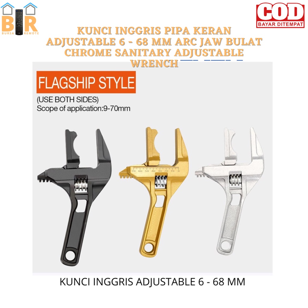 Kunci INGGRIS PIPA KERAN ADJUSTABLE 6 - 68 MM ARC JAW BULAT CHROME SANITARY ADJUSTABLE WRENCH