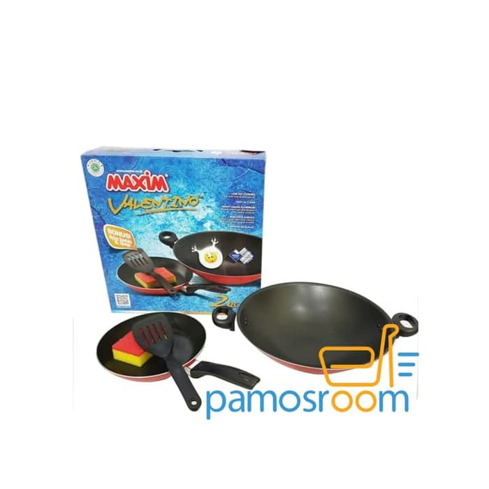 Maxim Panci dan Wajan Valentino Set + Spatula FREE Penjepit Stainless