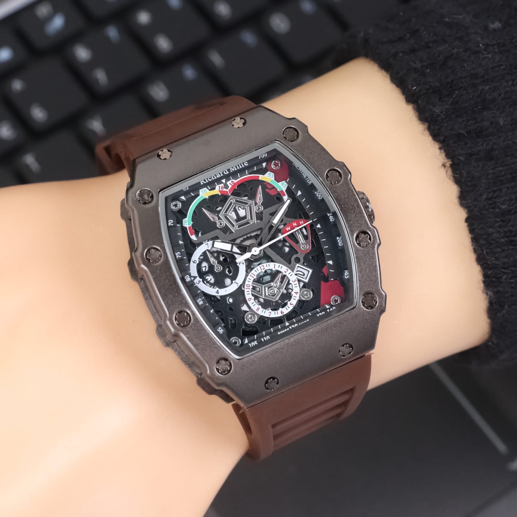 BEST SELLER JAM TANGAN PRIA RM E85 TALI RUBBER CHRONOGRAPH TANGGAL AKTIF DM 4.5CM FREE BOX || JAM TANGAN PRIA FASHION PRIA RM