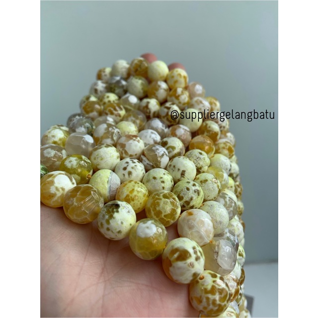 bahan soft yellow agate cutting 14mm natural corak akik alam faceted