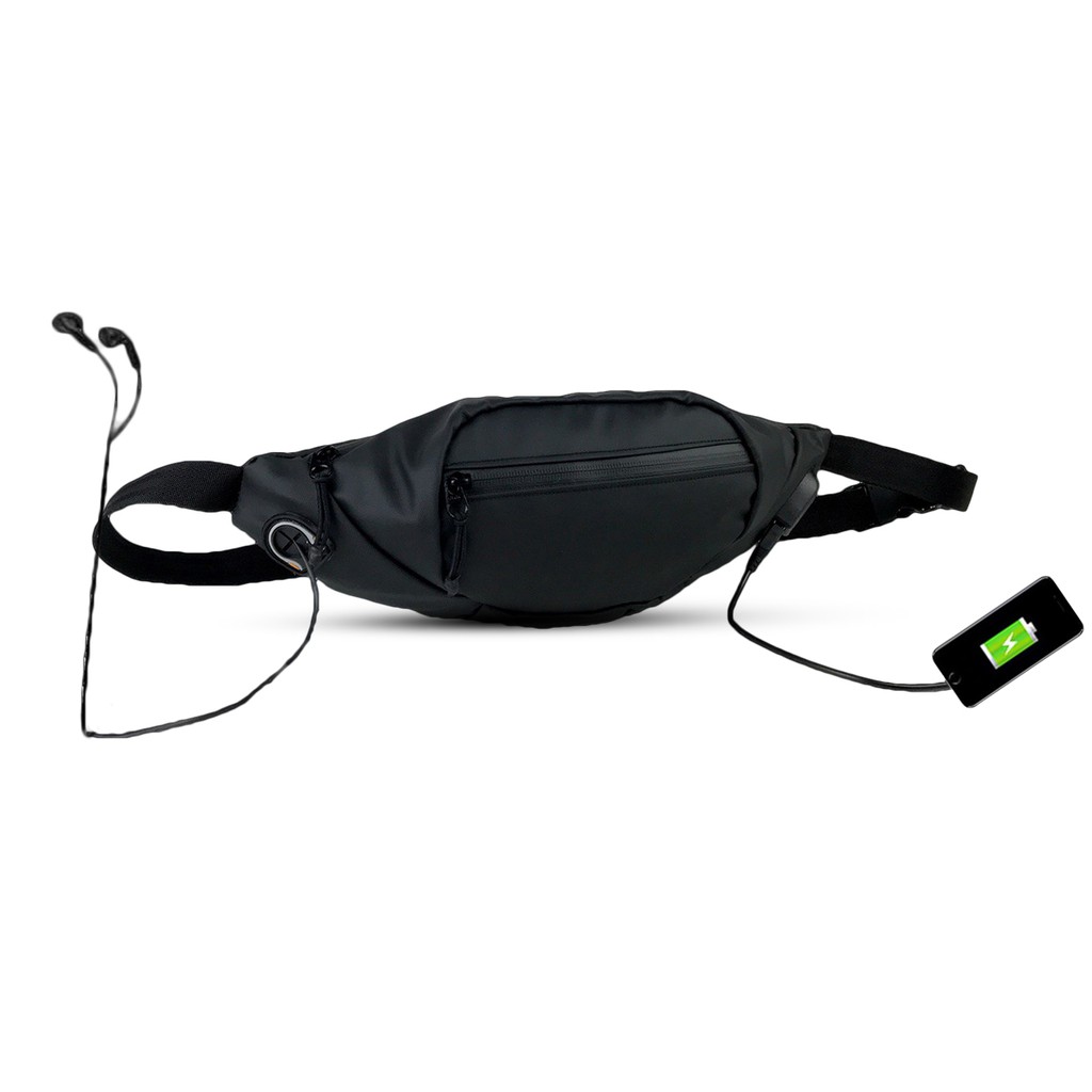 Tas Selempang Waistbag USB Waterproof Pria Wanita
