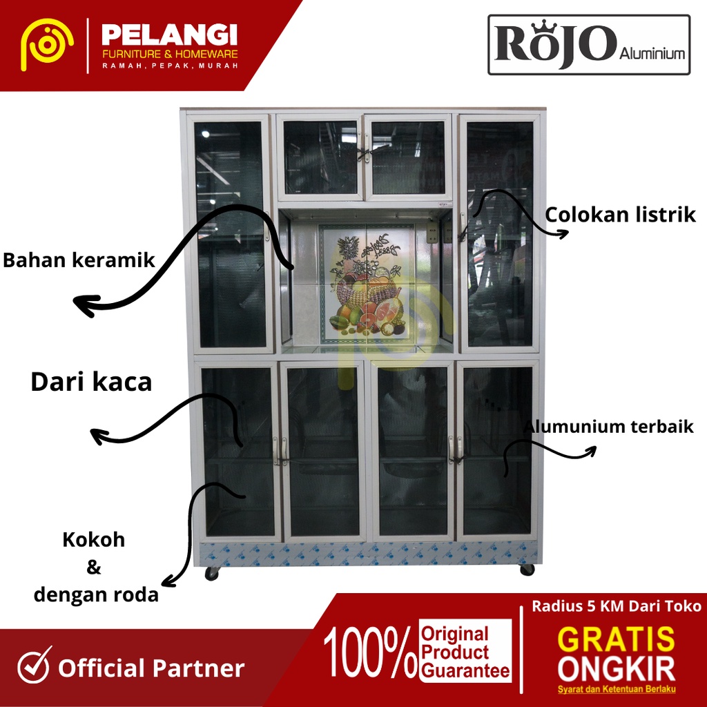 Rak Piring Alumunium Rojo 8p Plat Riben Roda | Rak Piring | Tempat Piring | Rak Alumunium | Pelangi