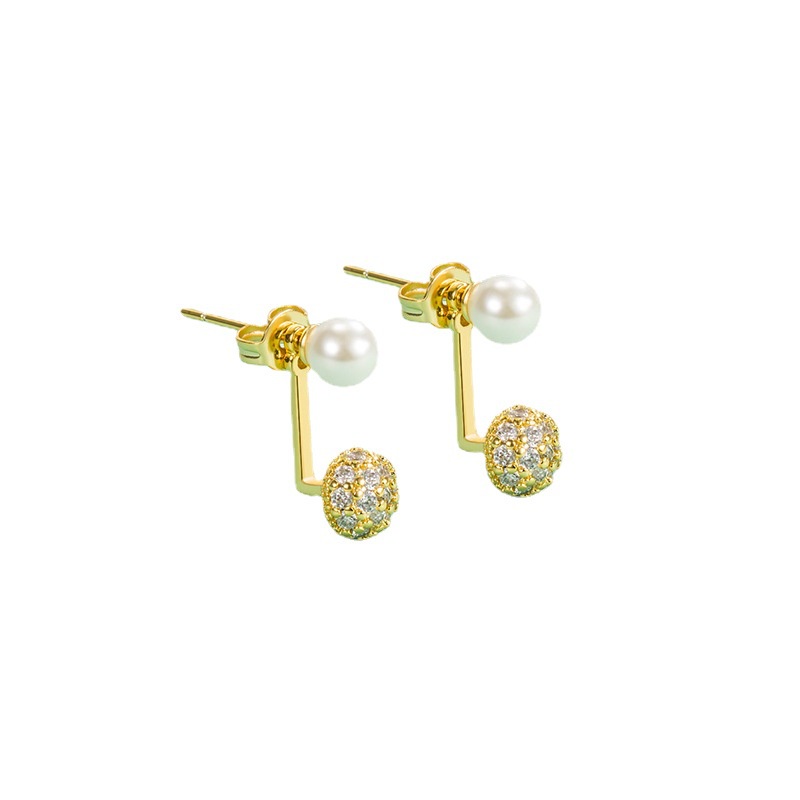 Anting Tusuk Sterling Silver 925 Desain Bulat Hias Mutiara + Berlian Imitasi Untuk Wanita