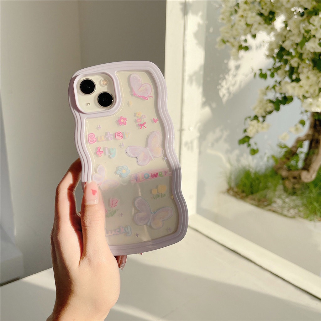 Case Desain Bunga Kupu-Kupu Ungu Untuk iPhone 13 12 11 Xs X Xr Pro Max HDBL0