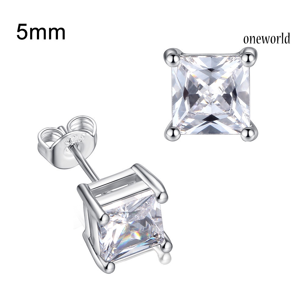 OW# Fashion Women Square Cubic Zirconia Inlaid Ear Stud Earrings Party Jewelry Gift