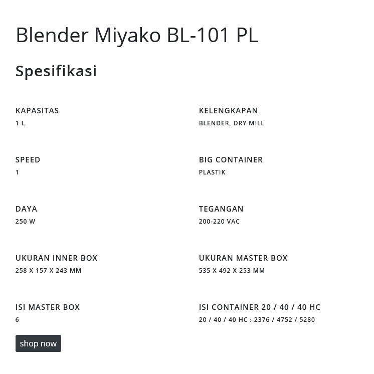 BLENDER MIYAKO BL 101 PL 2 IN 1 SERBAGUNA BAHAN PLASTIK 1 LITER