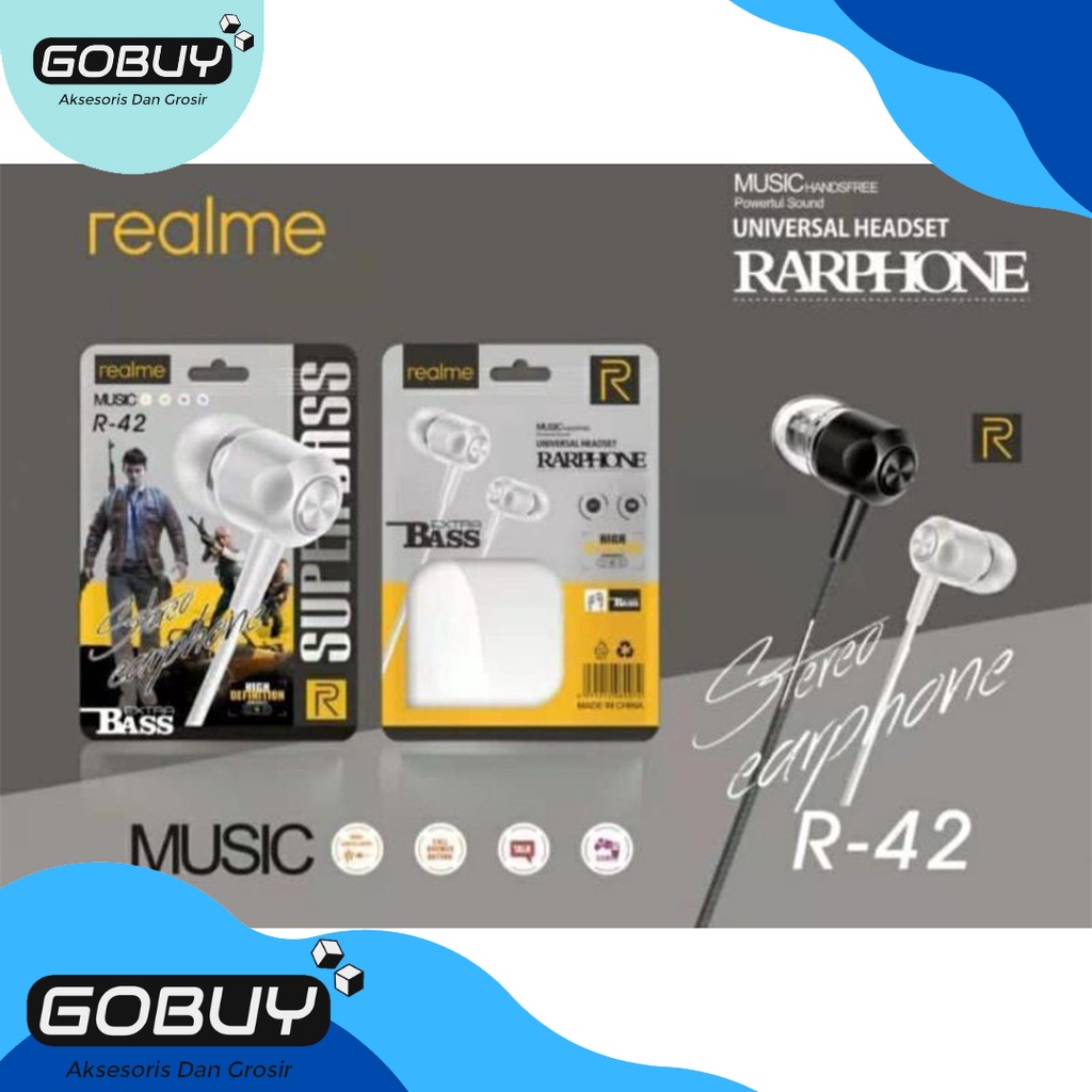 Handsfree REALME R-42+MIC STEREO BASS Headset Earphone EXTRA BASS GOBUY