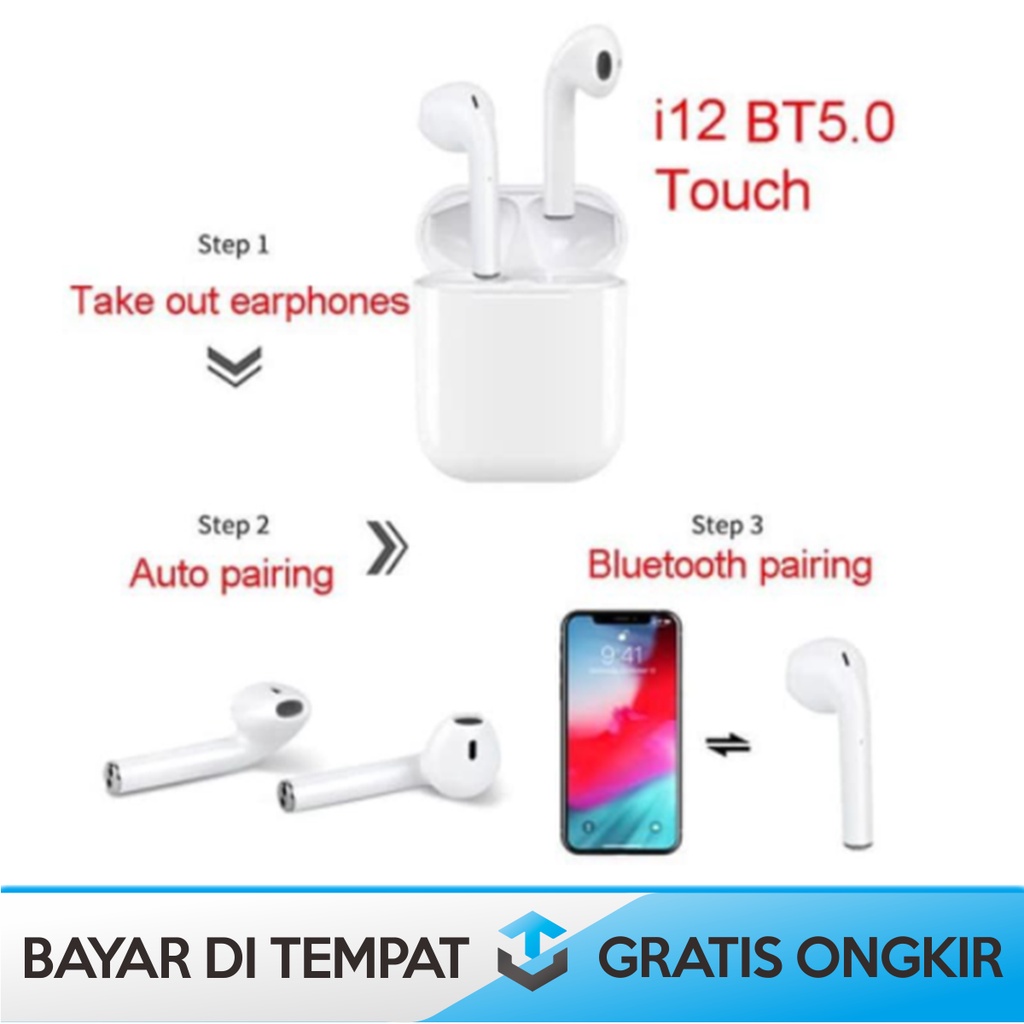 EARPHONE EARPODS BLUETOOTH 5.0 TWS WIRELESS WARNA PUTIH ORIGINAL MURAH