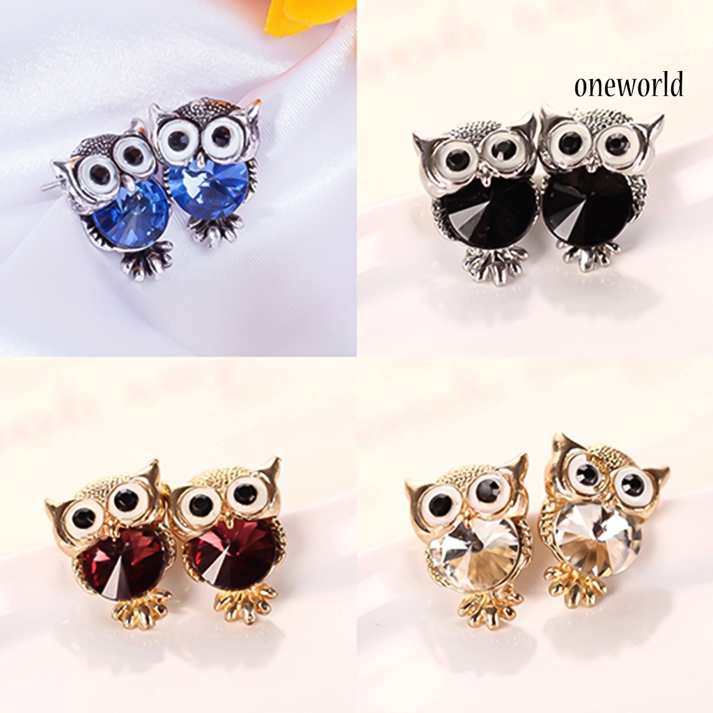 OW@ Ear Studs Owl Shaped Rhinestone Inlaid Alloy Stud Earrings Charm Fashion Jewelry for Party