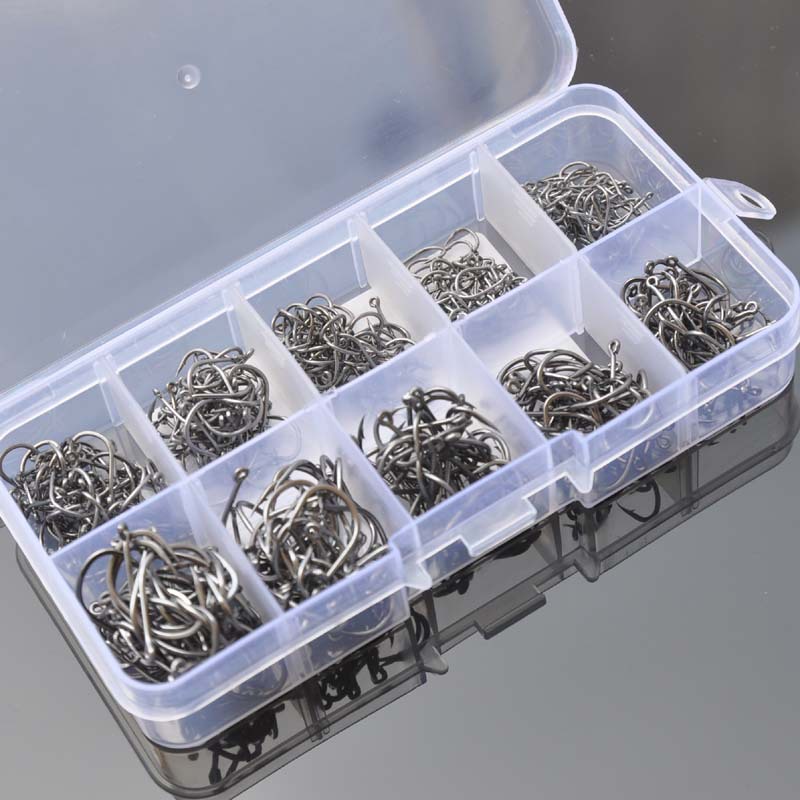 [500 Pcs 3#-12# 10 Sizes Assorted Sharpened Carbon Steel Fishing Hooks with Tackle Box][Fly Fishing Single Circle Fishhook][Barbed Carp Hooks]