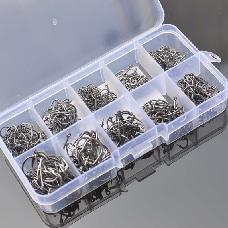 [500 Pcs 3#-12# 10 Sizes Assorted Sharpened Carbon Steel Fishing Hooks with Tackle Box][Fly Fishing Single Circle Fishhook][Barbed Carp Hooks]