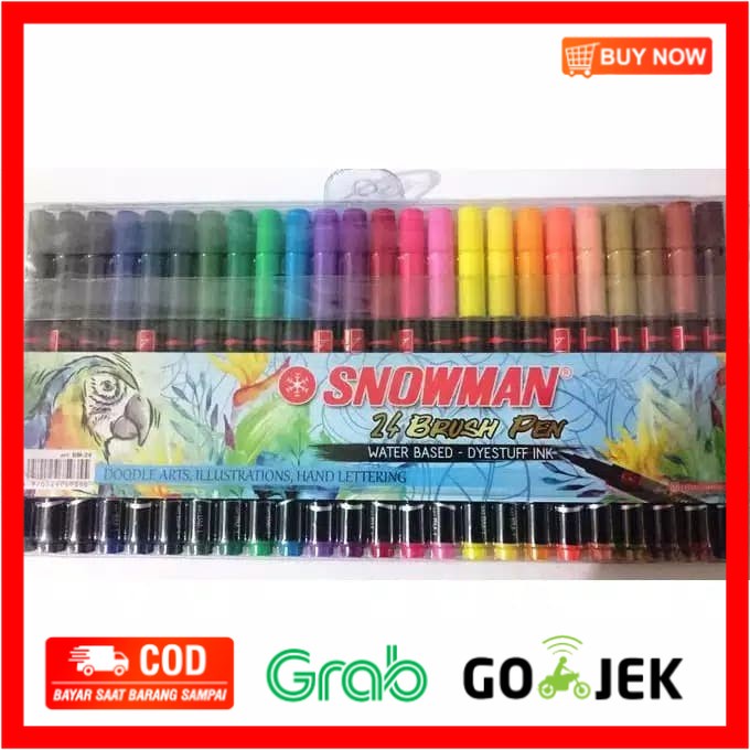 

(BISA COD) Spidol Brush Pen Snowman 24 Warna Water Base