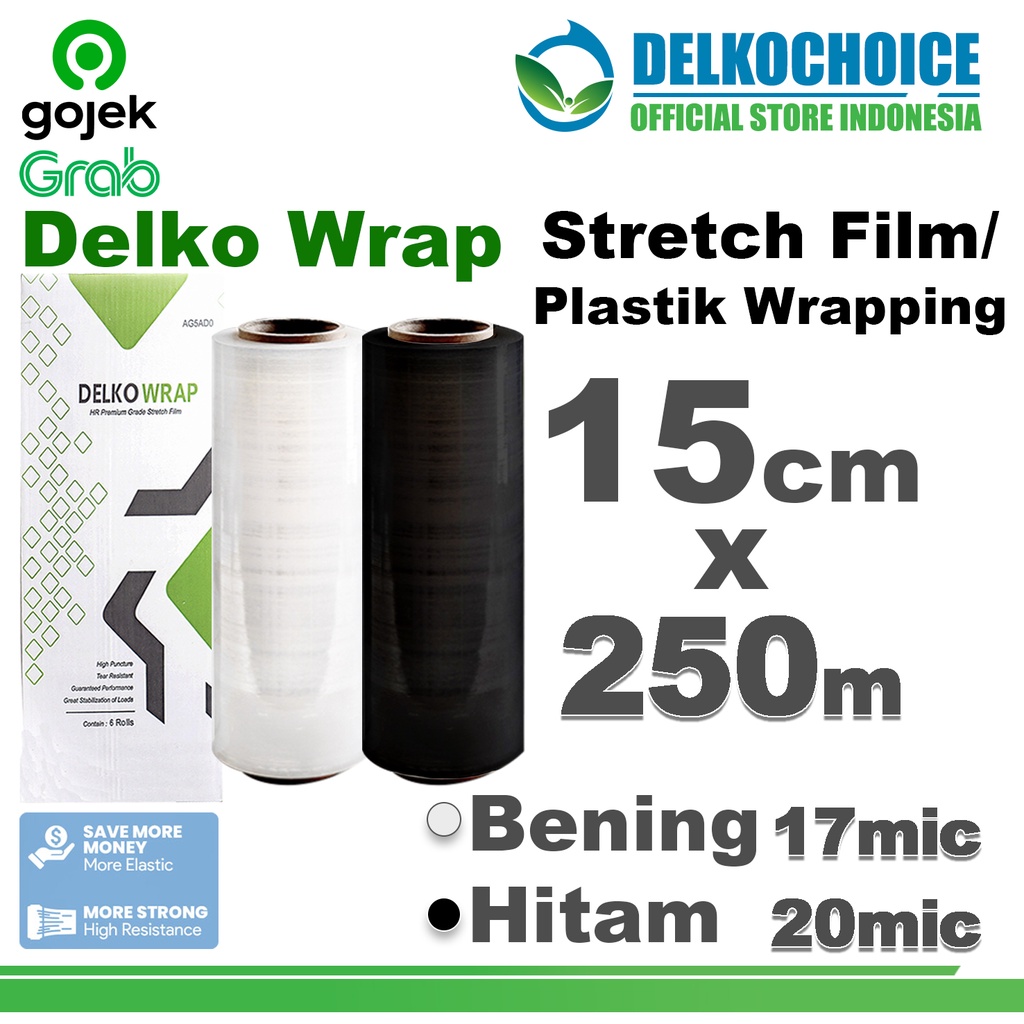 

Plastik Wraping Stretch Film 15cm x 250meter WRAPPING Pembungkus DELKOWRAP GOJEK GRAB / DUS OJOL