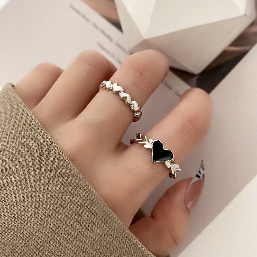 Fashion Hollow Keluar Hati Wanita Cincin Perak Resin Mutiara Cincin Set Perhiasan Aksesoris