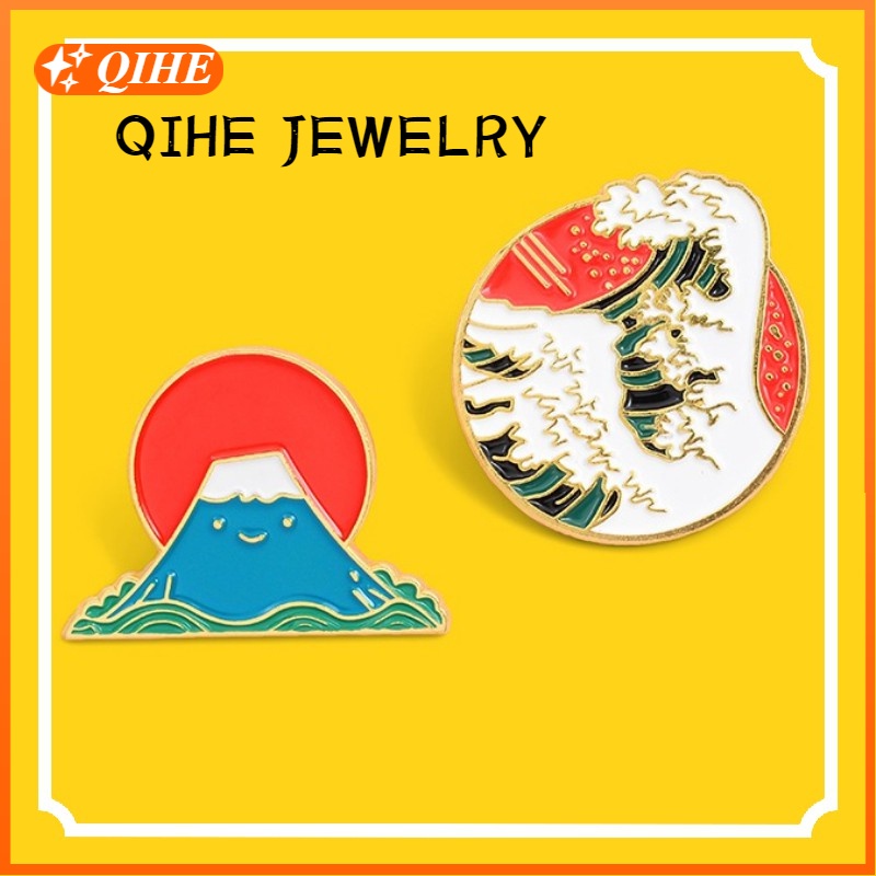 Bros Pin Enamel Desain Kartun Sun Mount Fuji Ombak Laut Untuk Hadiah Teman