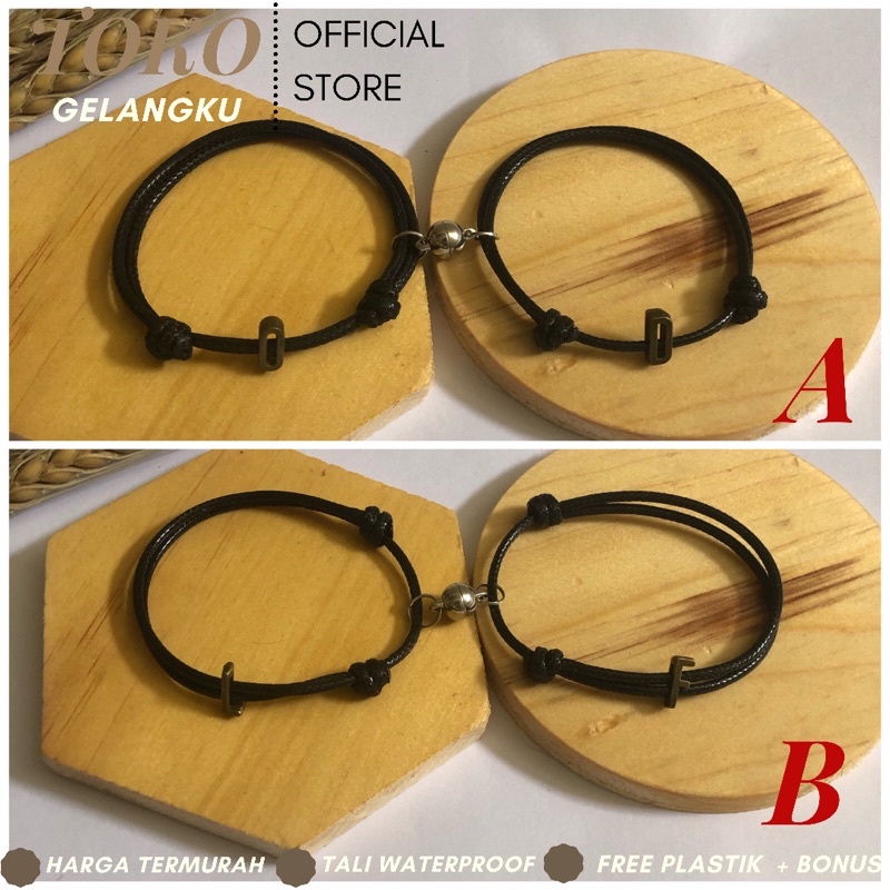 (2 Gelang) Gelang Bronze Vintage Couple Magnet / Gelang Huruf Tali wateproof premium ala Esthtic Kekinian / Gelang Couple Pacar Sahabat Murah / Real Pict