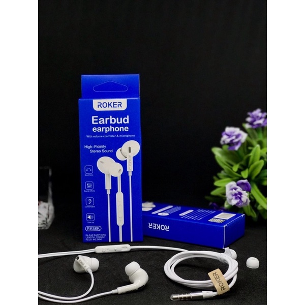 GROSIR HANDSFREE ROKER RK58K EARBUDS WITH VOLUME CONTROLLER EARPHONE EXTRABASS ORIGINAL