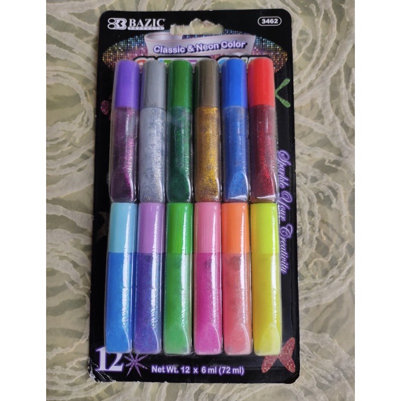 

lem glitter basic 3462 12 warna neon dan classic tube kecil