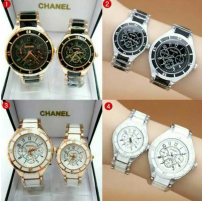 FREE BOX & BATERAI JAM TANGAN COUPLE CHANEL RANTAI CHRONO OFF COUPLE KERAMIK STAINLEES #CH001#