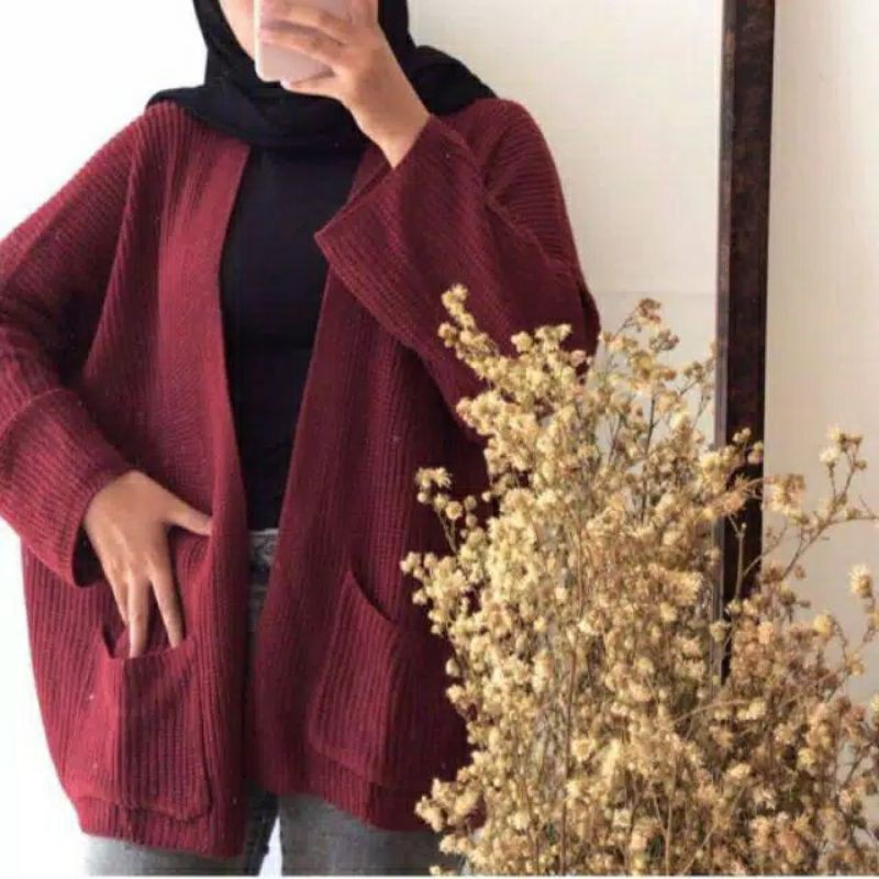 OVERSIZE LAVELLA RAJUT KARDIGAN RAJUT PREMIUM-Maroon