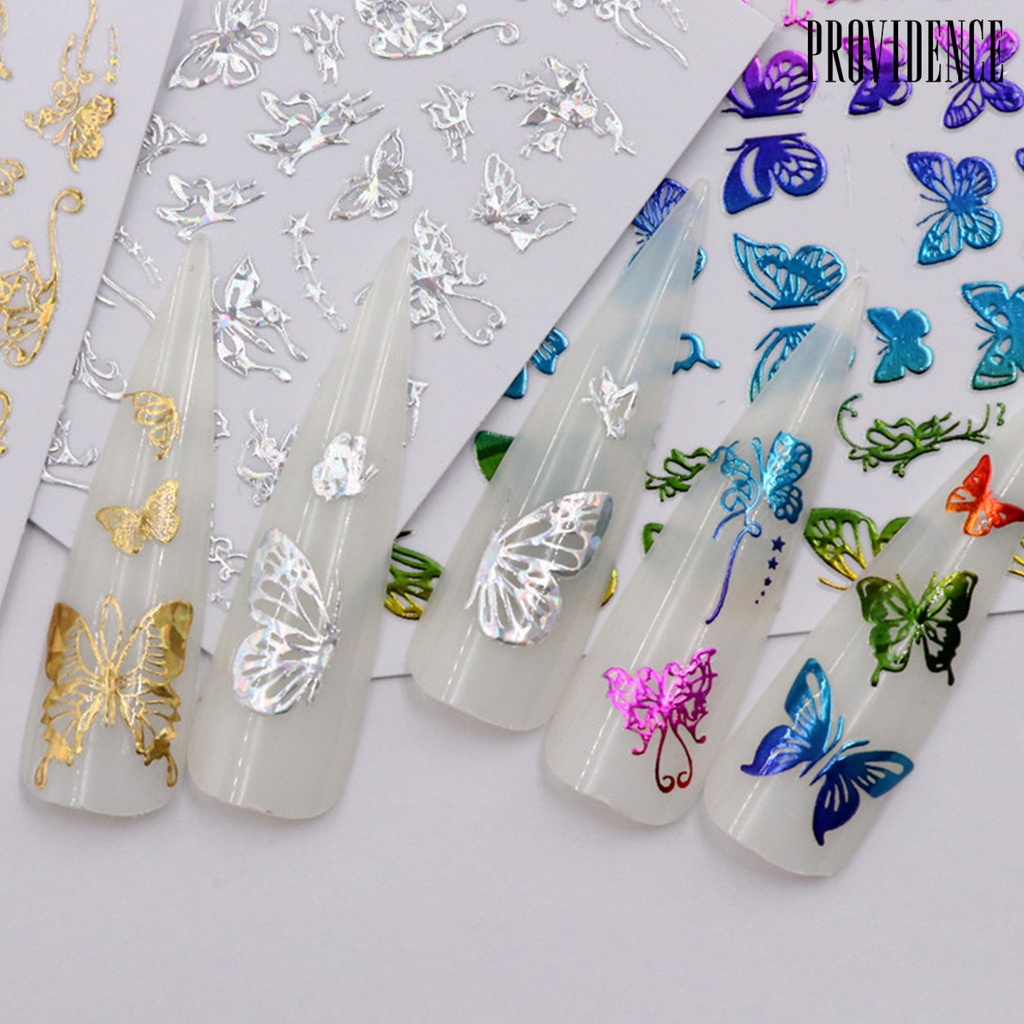 Providence 4/16Pcs 3D Butterfly Colorful Luminous Transfer Foil Nail Art Manicure Stickers