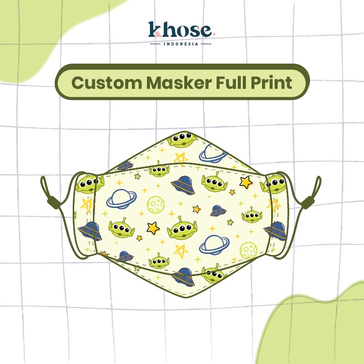 KHOSE Masker Kain 3D 3ply (KHUSUS CUSTOM MIN PEMESANAN 10 PCS) FULL PRINT Water Resistant Ukuran Dewasa dan Anak