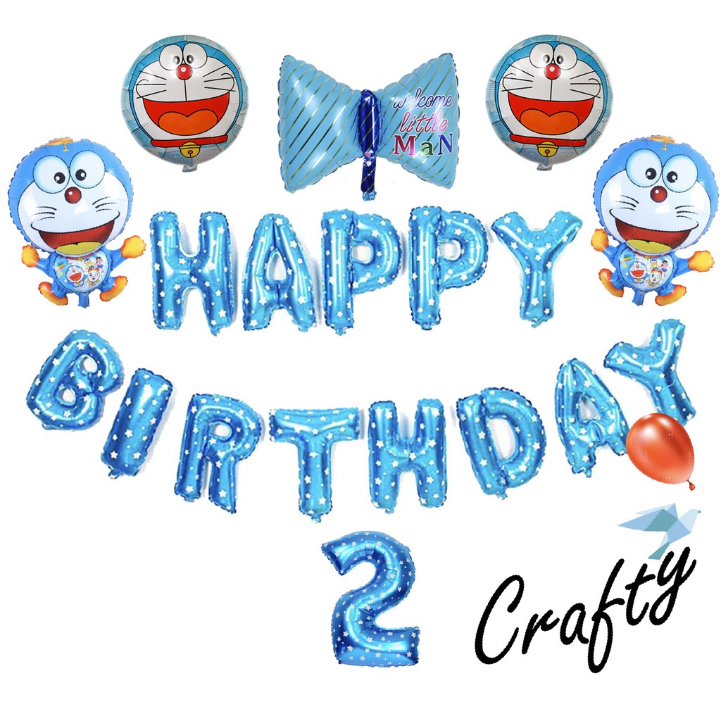 [PAKET] Kids BIRTHDAY Set DORAEMON MINI CROWN Dekorasi Backdrop Ulangtahun Anak
