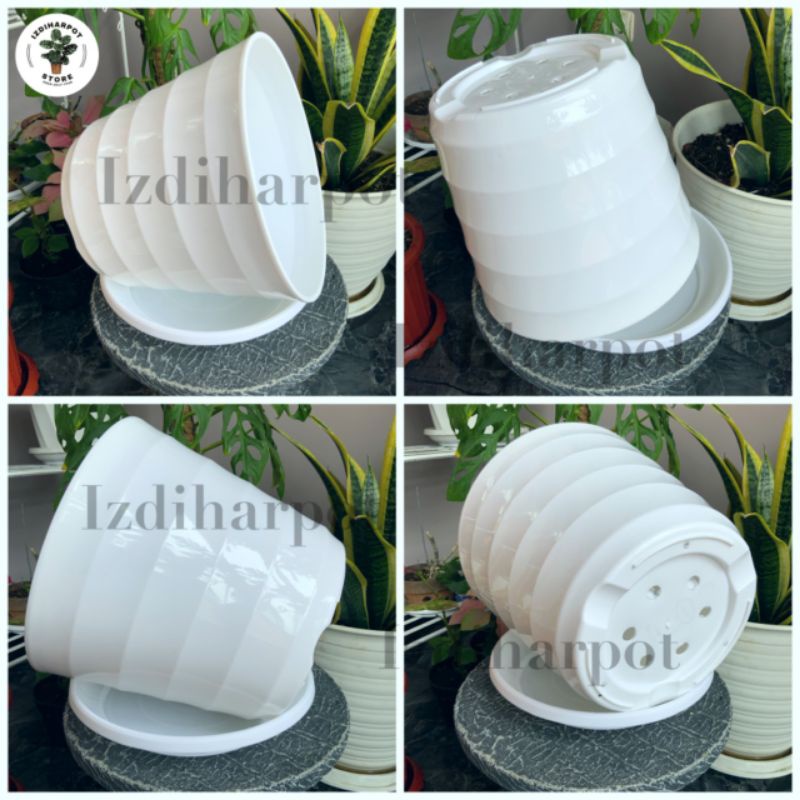 pot bunga tanaman Mado putih 26cm lovenia + tatakan putih 8032