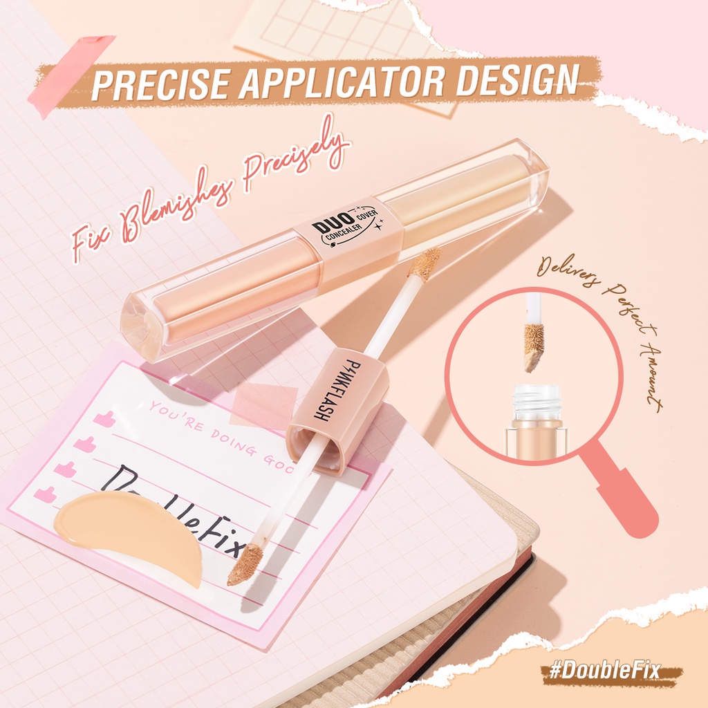 ★ BB ★  PINKFLASH Duo Cover Concealer - DoubleFix 2-in-1 Dual Shade Concealer | Full Coverage Brighten Matte Lightweight Conceal Dark Circles Scar Acne Skin - F18