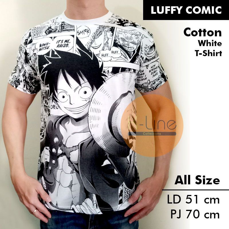 KAOS LUFFY KOMIK KAOS PRIA DISTRO PAKAIAN PRIA T SHIRT COWOK LUFFY ONE PIECE COMIC NARUTO DORAEMON