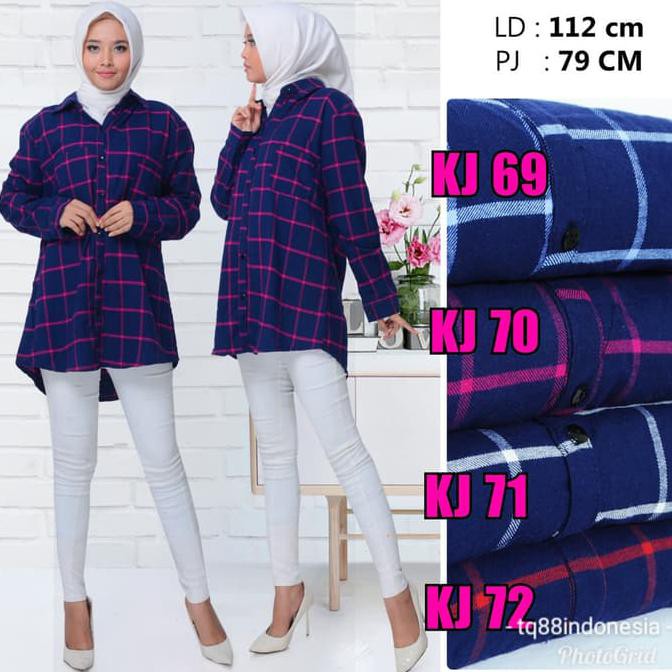 kemeja flanel/kemeja flanel cewek/kemeja/boyfriend shirt/kemeja kotak - Navy Merah, XXL