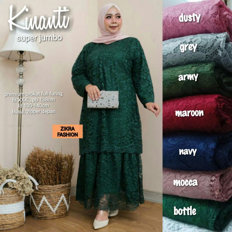 GAMIS BROKAT JUMBO Ld130+ RZ Belinda Kinanti by Zikra. Gamis Brokat Lapis Furing Busui Rits Depan. D