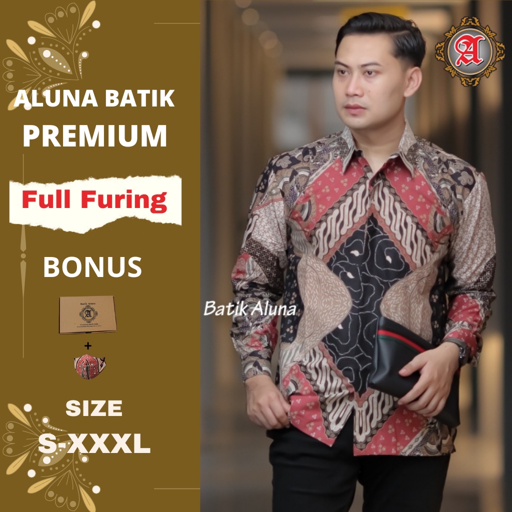 Batik Pria Lengan Panjang Reguler Fit Full Furing Bahan Katun Prima Premium Modern Aluna Baju Batik 