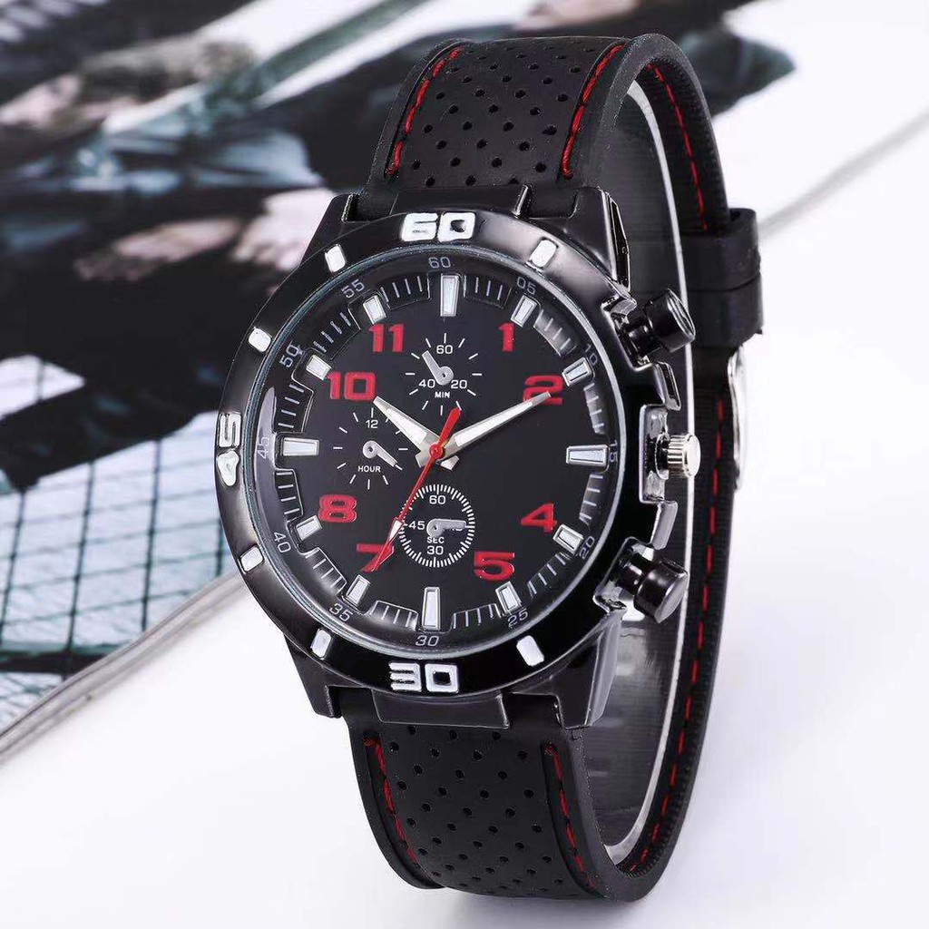 ☀ INDOLAND ☀ Jam Tangan Pria Sport Chrono Korea Fashion Quartz Men Silikon Analog Watch / Jam Tangan Pria Sport JT048