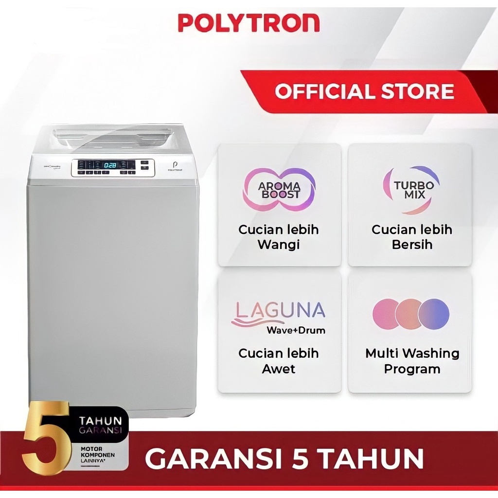 Polytron Mesin Cuci 1 Tabung Zeromatic Laguna Hijab 7 KG PAW 7028