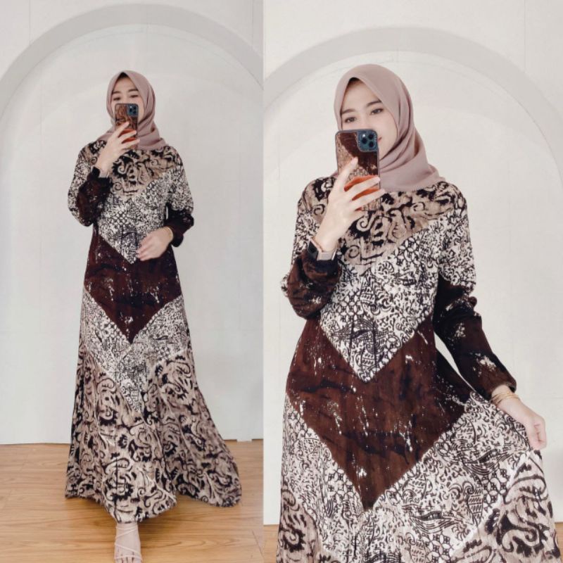 Gamis Batik Jumbo premium - Gamis Batik Cap (lilin) Gamis Batik modern Gamis