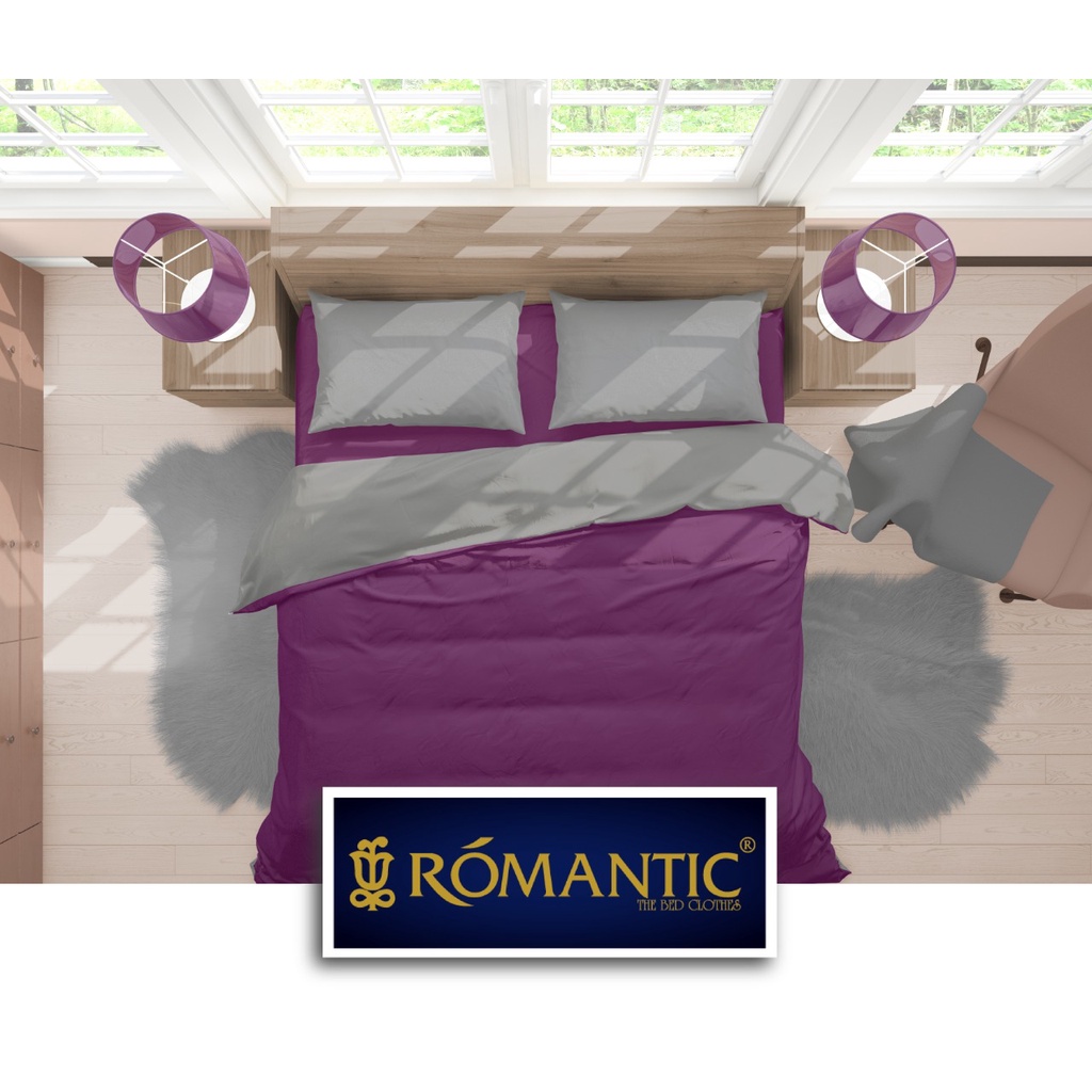 Two Tone Bedcover ROMANTIC Ungu Terong x Abu aesthetic Bandung