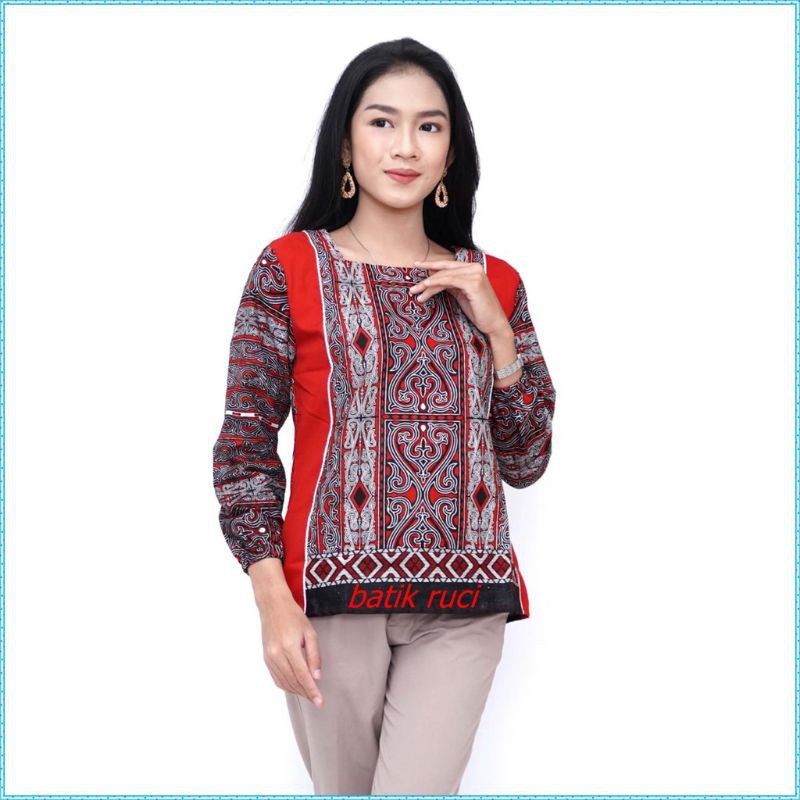Blouse Batik Wanita Atasan Modern Lengan Panjang Motif Tenun S-M-L-XL-XXL-3L-4L-5L-Model B