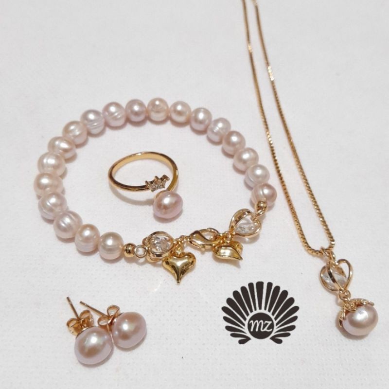 Perhiasan Mutiara// Set Mutiara Lombok// Gelang/ Kalung/Cincin/Anting/Pink