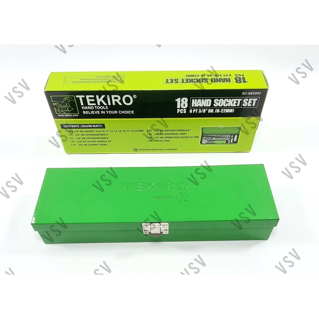 Tekiro Kunci sok set Box KALENG 18pcs 6-22mm 6PT Hand Socket Set Kunci Shock Sock BOX KALENG