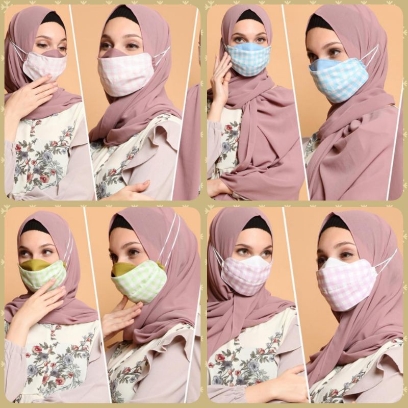 Masker Hijab Kain Katun Kotak Flanel 3 Ply Model Evo Mask