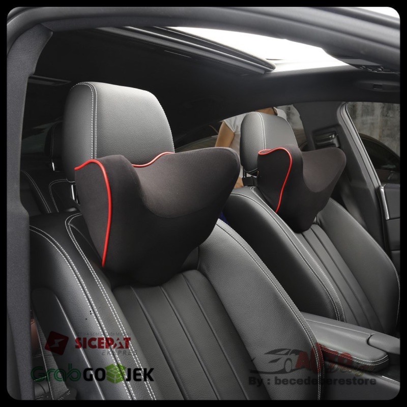 Headrest Bantal Leher Mobil Kain Kulit Memory Foam Berkualitas